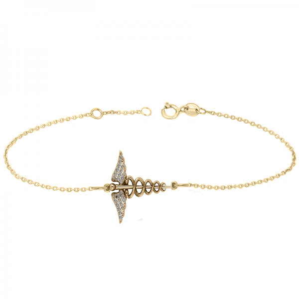 Diamond Caduceus Medical Symbol Bracelet 14k Yellow Gold (0.13ct)