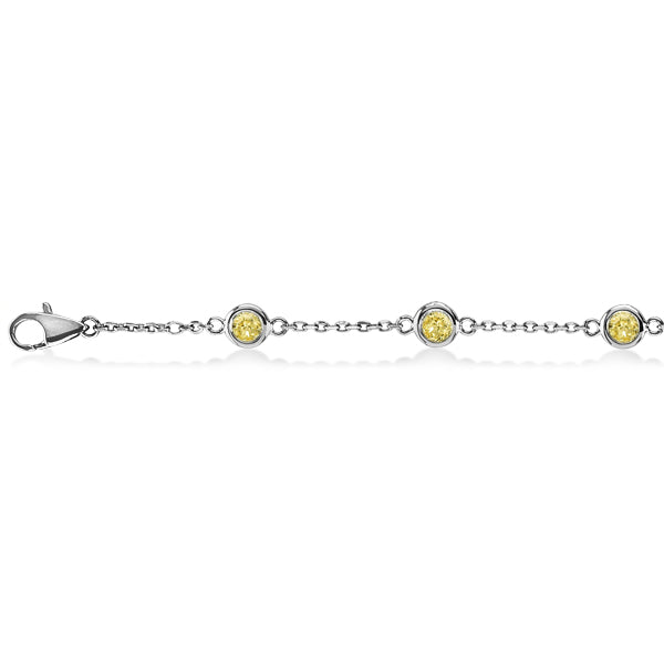 Fancy Yellow Diamond Station Bracelet Beze-Set 14K White Gold (0.25ct)
