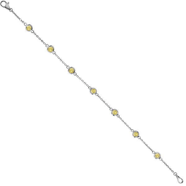 Fancy Yellow Diamond Station Bracelet Beze-Set 14K White Gold (0.50ct)
