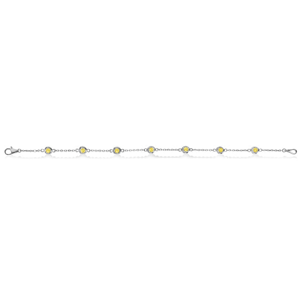 Fancy Yellow Diamond Station Bracelet Beze-Set 14K White Gold (0.50ct)