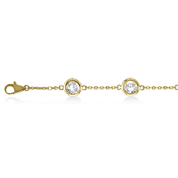 Diamond Anklet Bracelet Bezel Set 14K Yellow Gold (1.50ct)