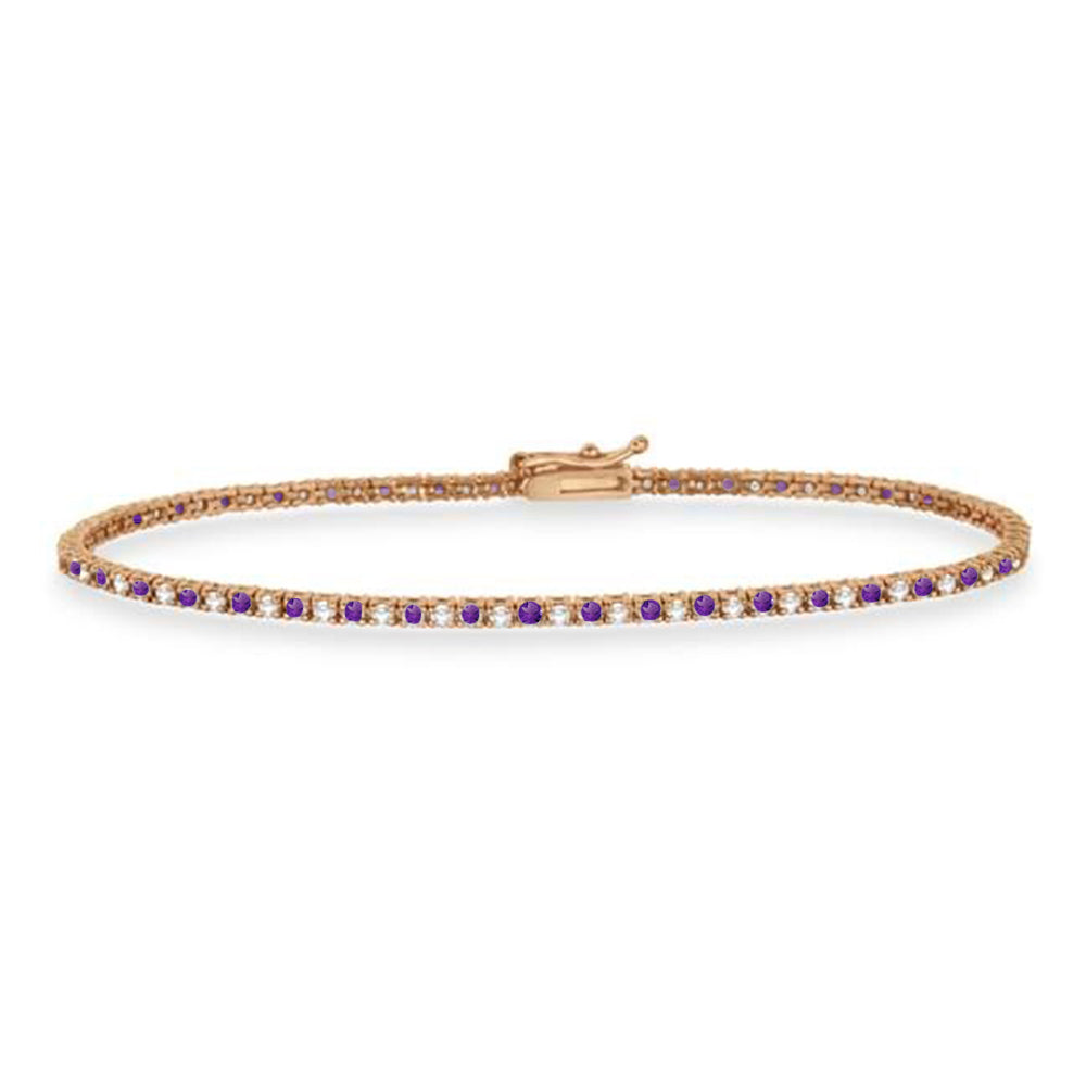 Alternating Diamond & Amethyst Eternity Bracelet 14K Rose Gold (0.82ct)