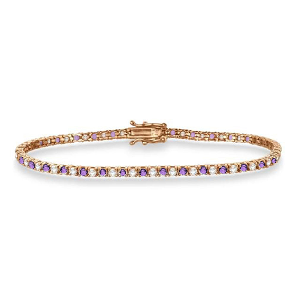 Alternating Diamond & Amethyst Eternity Bracelet 14K Rose Gold (3.73ct)