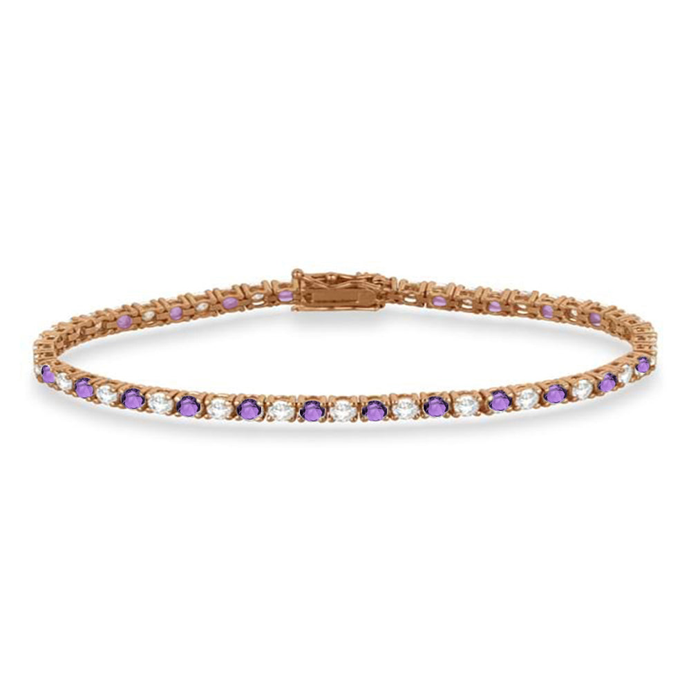Alternating Diamond & Amethyst Eternity Bracelet 14K Rose Gold (4.43ct)
