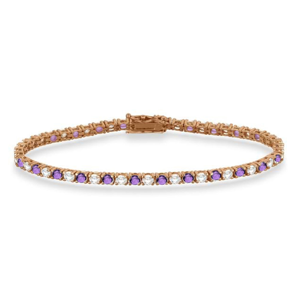 Alternating Diamond & Amethyst Eternity Bracelet 14K Rose Gold (5.36ct)