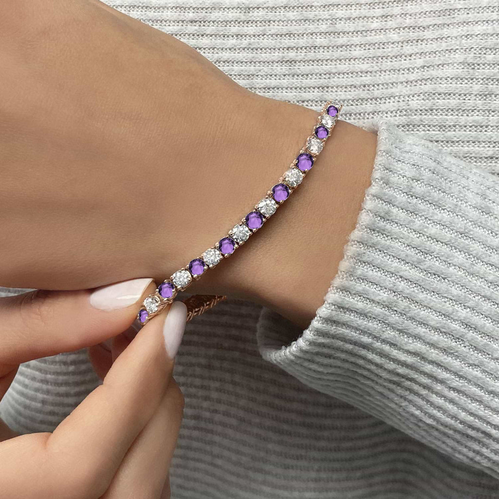 Alternating Diamond & Amethyst Eternity Bracelet 14K Rose Gold (8.37ct)
