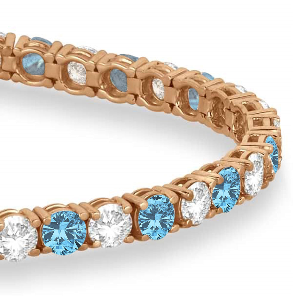 Alternating Diamond & Aquamarine Eternity Tennis Bracelet 14K Rose Gold (11.87ct)