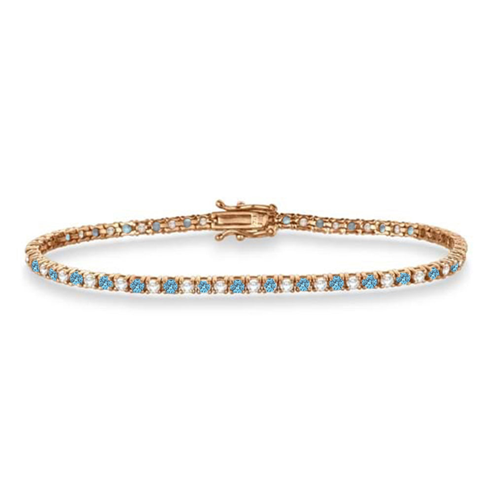 Alternating Diamond & Aquamarine Eternity Tennis Bracelet 14K Rose Gold (3.73ct)