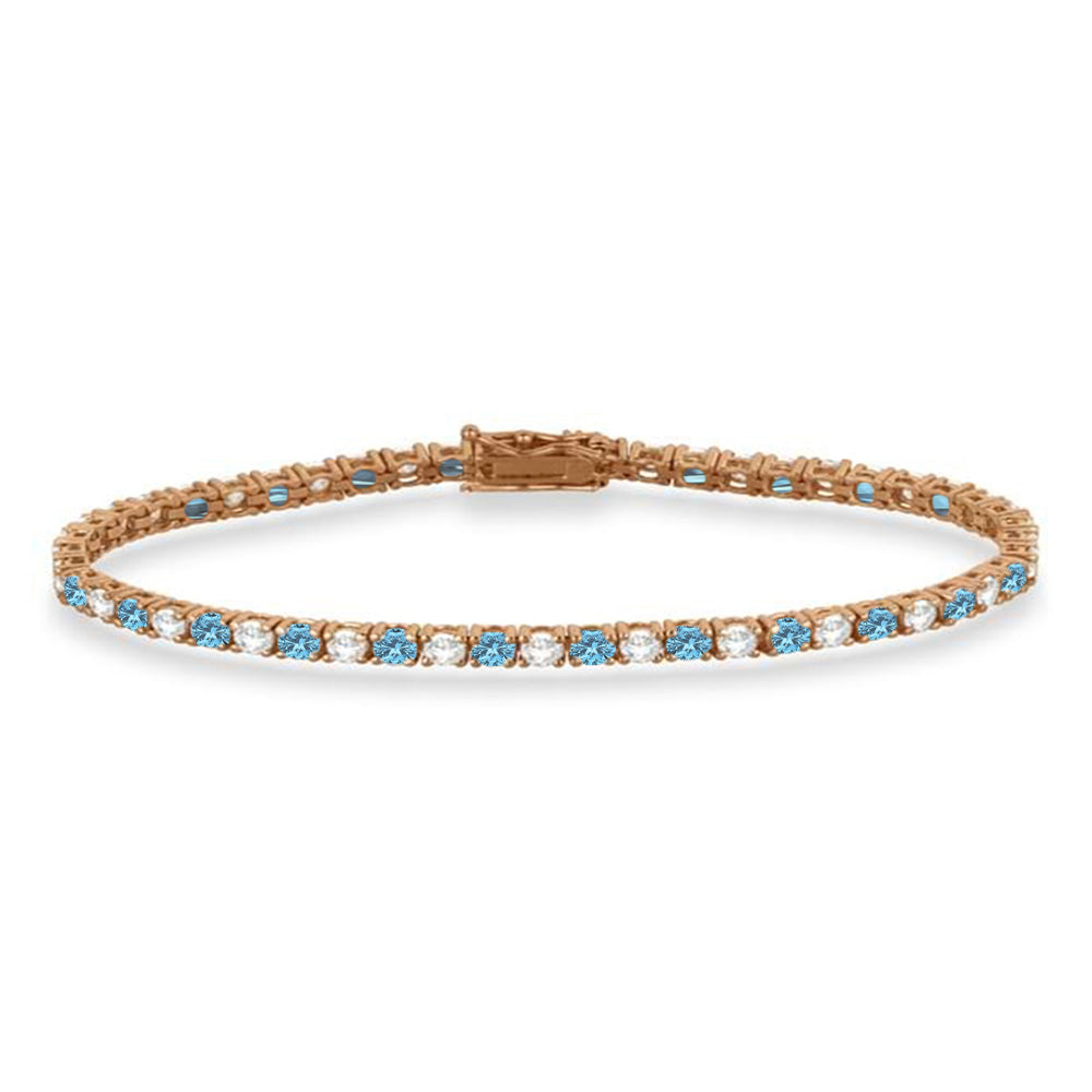 Alternating Diamond & Aquamarine Eternity Tennis Bracelet 14K Rose Gold (4.43ct)