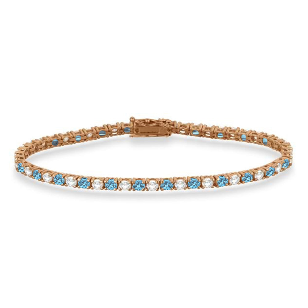 Alternating Diamond & Aquamarine Eternity Tennis Bracelet 14K Rose Gold (5.36ct)