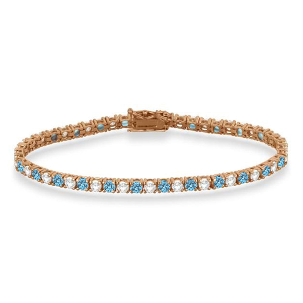 Alternating Diamond & Aquamarine Eternity Tennis Bracelet 14K Rose Gold (8.37ct)