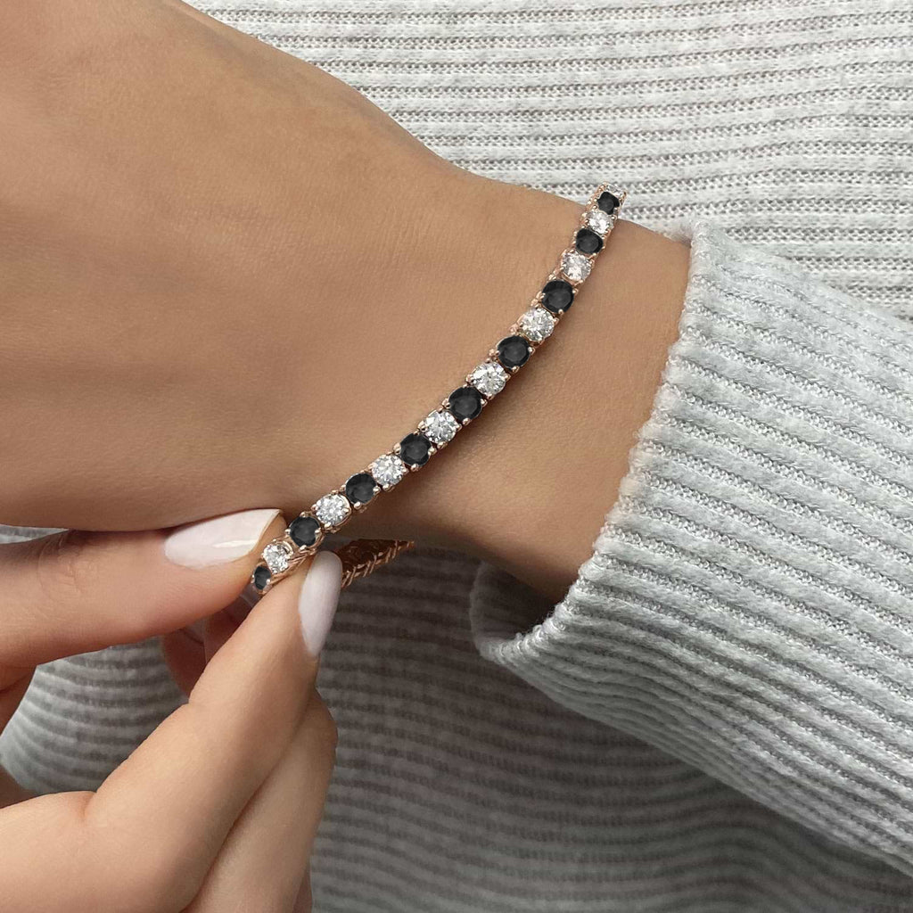 Alternating Diamond & Black Diamond Eternity Bracelet 14K Rose Gold (8.37ct)