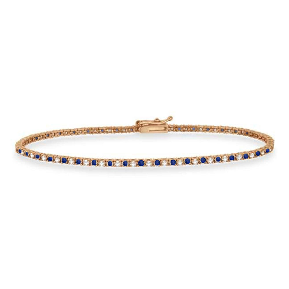 Alternating Diamond & Blue Sapphire Eternity Bracelet 14K Rose Gold (2.29ct)