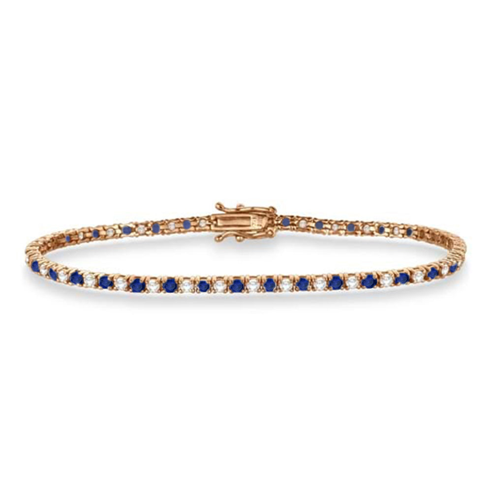 Alternating Diamond & Blue Sapphire Eternity Bracelet 14K Rose Gold (3.47ct)