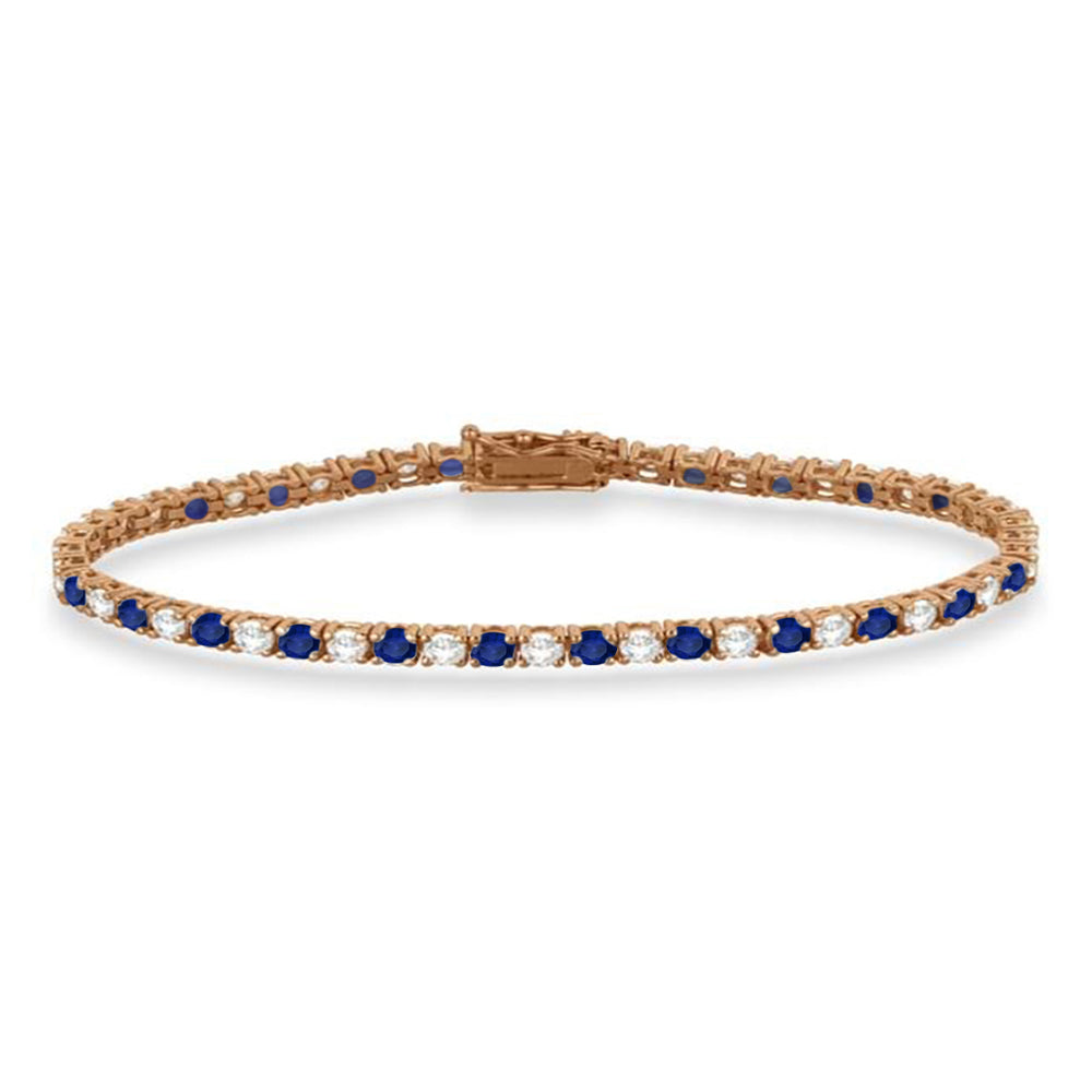 Alternating Diamond & Blue Sapphire Eternity Bracelet 14K Rose Gold (4.39ct)