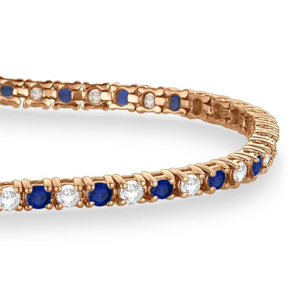 Alternating Diamond & Blue Sapphire Eternity Bracelet 14K Rose Gold (4.39ct)