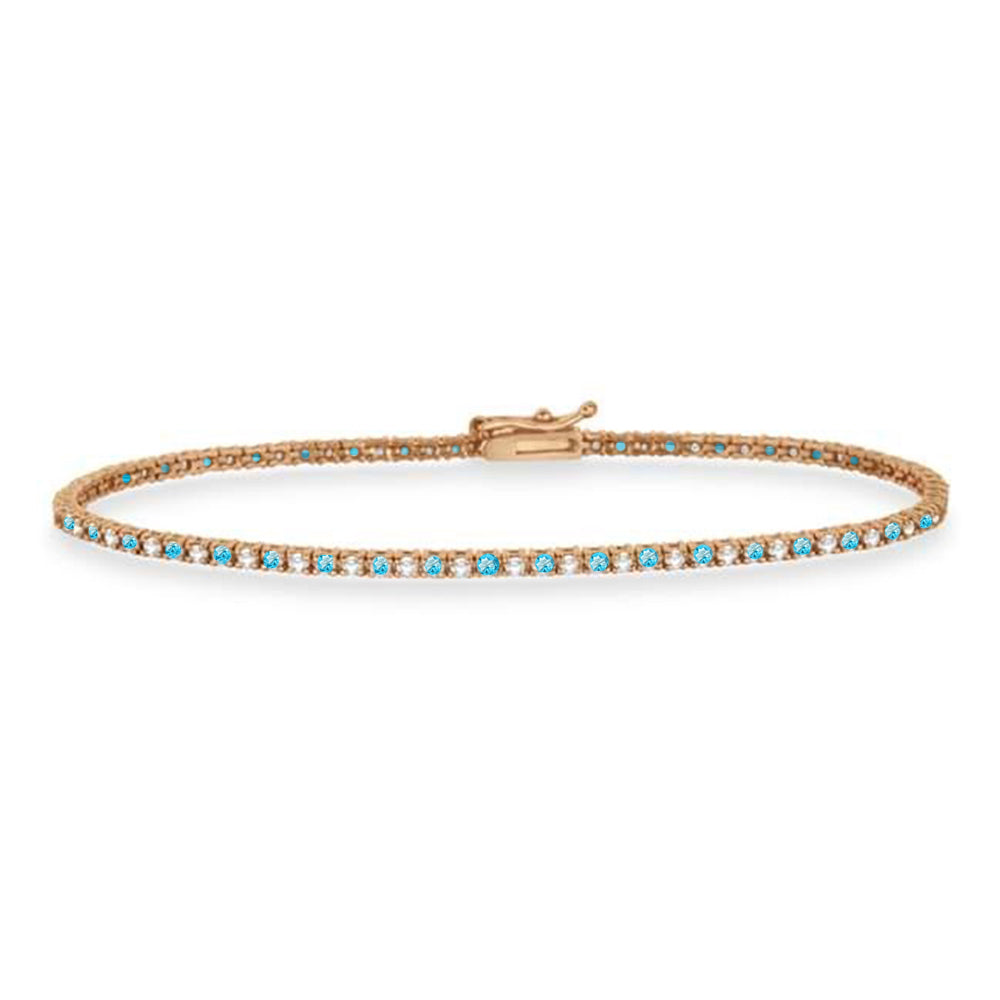 Alternating Diamond & Blue Topaz Eternity Tennis Bracelet 14K Rose Gold (1.21ct)