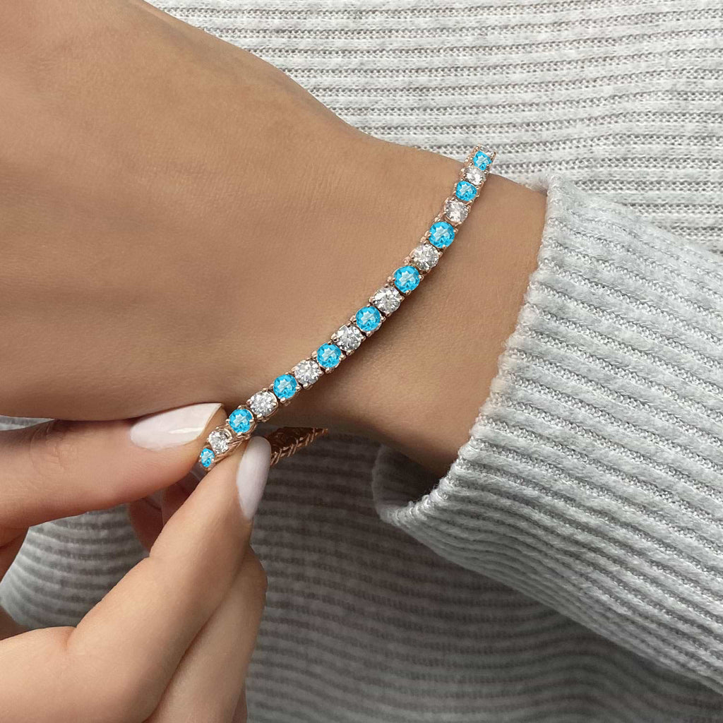 Alternating Diamond & Blue Topaz Eternity Tennis Bracelet 14K Rose Gold (12.09ct)