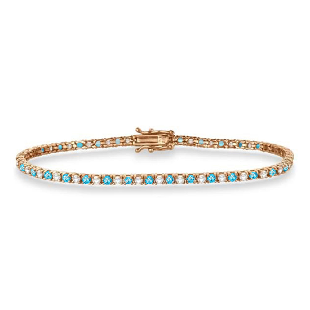 Alternating Diamond & Blue Topaz Eternity Tennis Bracelet 14K Rose Gold (3.46ct)