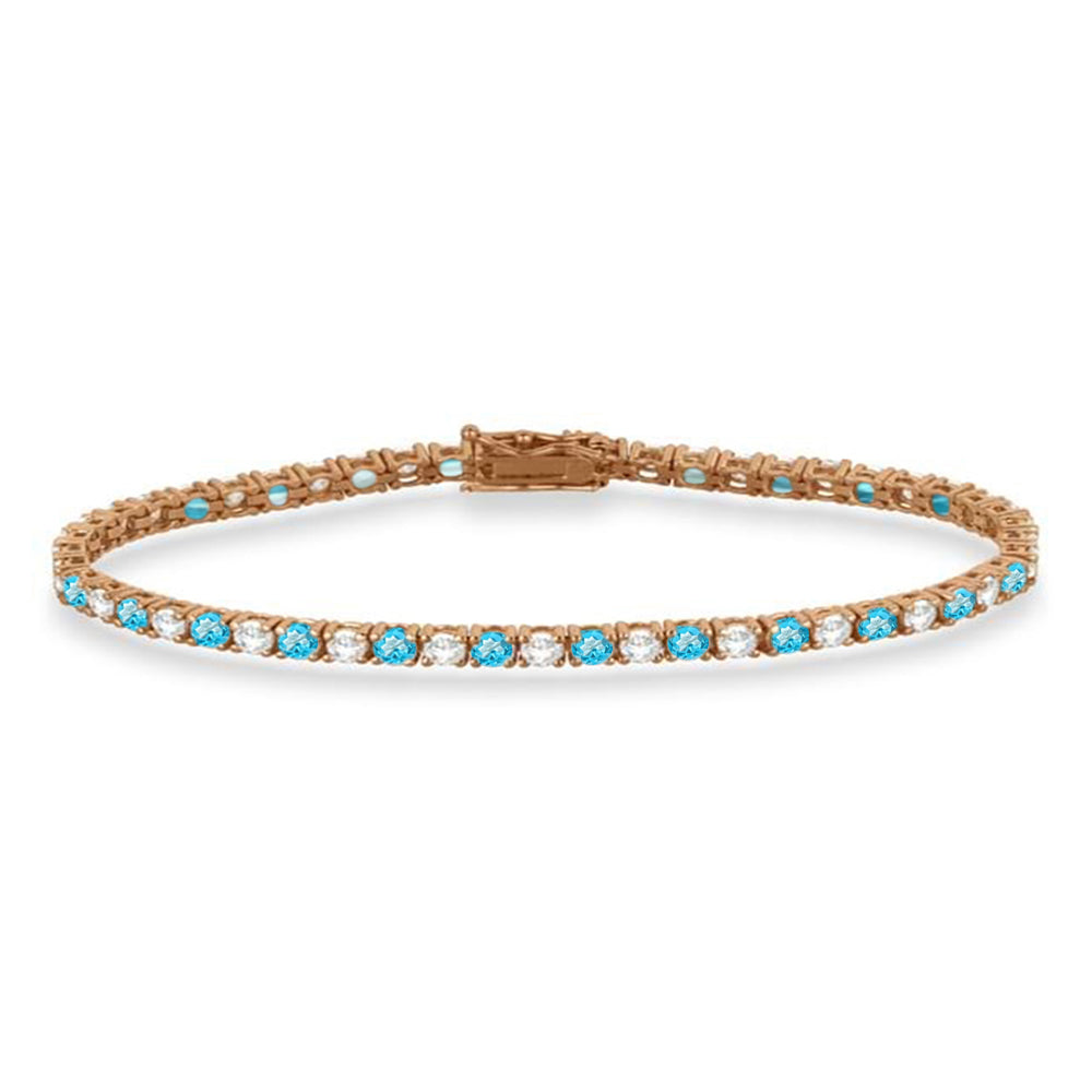 Alternating Diamond & Blue Topaz Eternity Tennis Bracelet 14K Rose Gold (4.71ct)