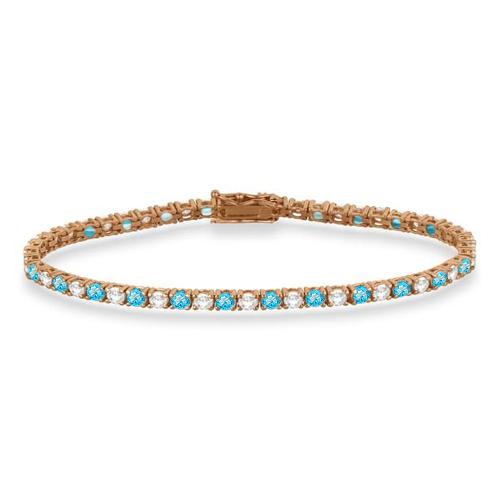 Alternating Diamond & Blue Topaz Eternity Tennis Bracelet 14K Rose Gold (5.33ct)