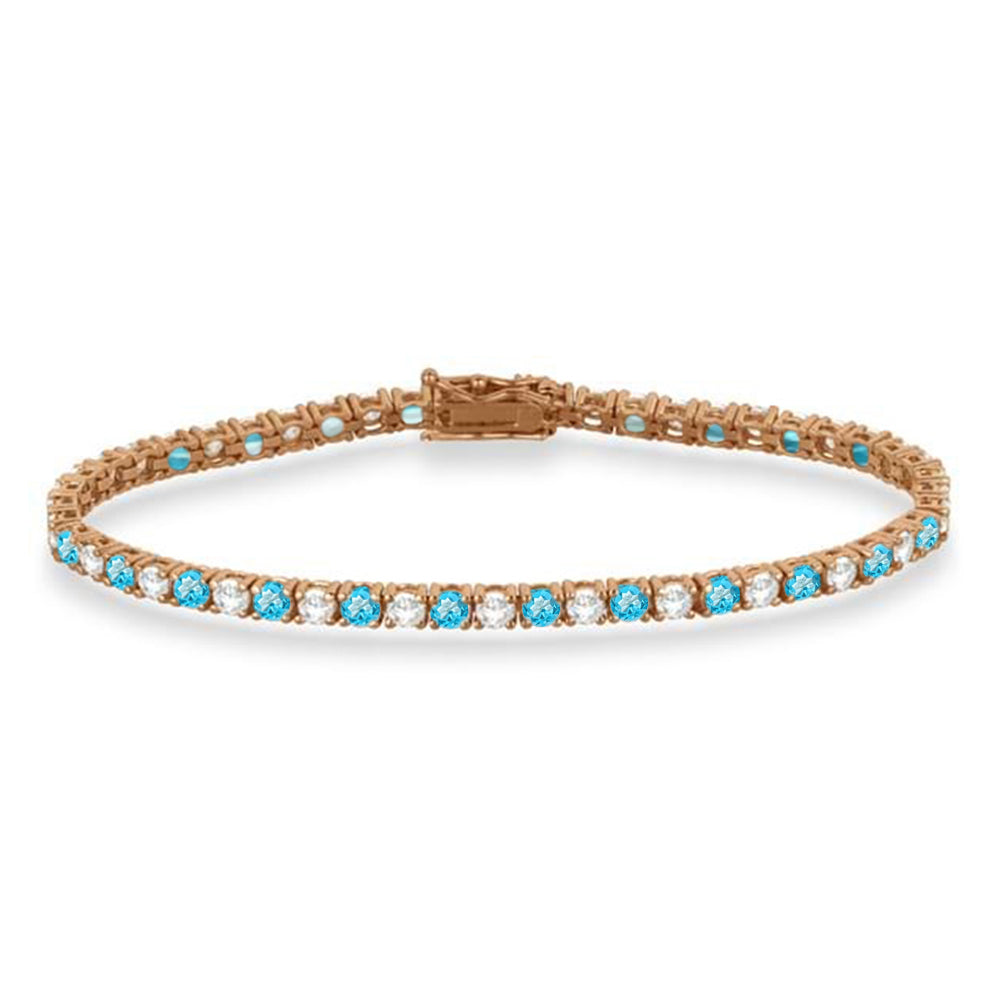 Alternating Diamond & Blue Topaz Eternity Tennis Bracelet 14K Rose Gold (6.39ct)