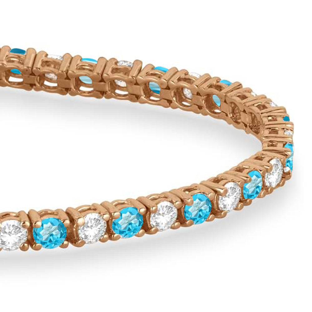 Alternating Diamond & Blue Topaz Eternity Tennis Bracelet 14K Rose Gold (6.39ct)
