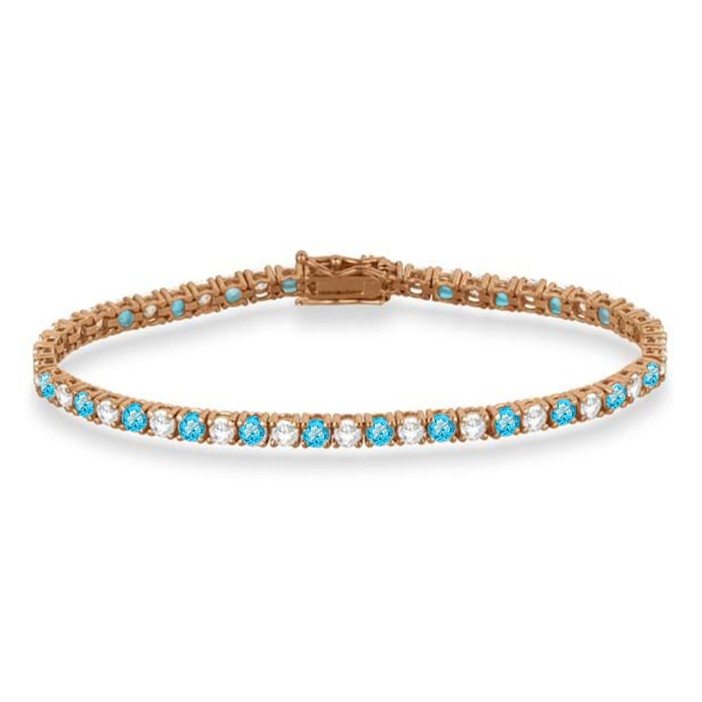Alternating Diamond & Blue Topaz Eternity Tennis Bracelet 14K Rose Gold (8.60ct)