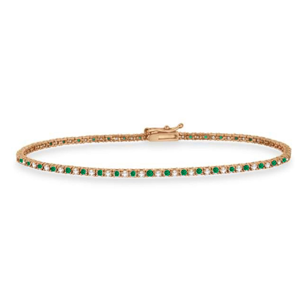 Alternating Diamond & Emerald Eternity Tennis Bracelet 14K Rose Gold (0.97ct)