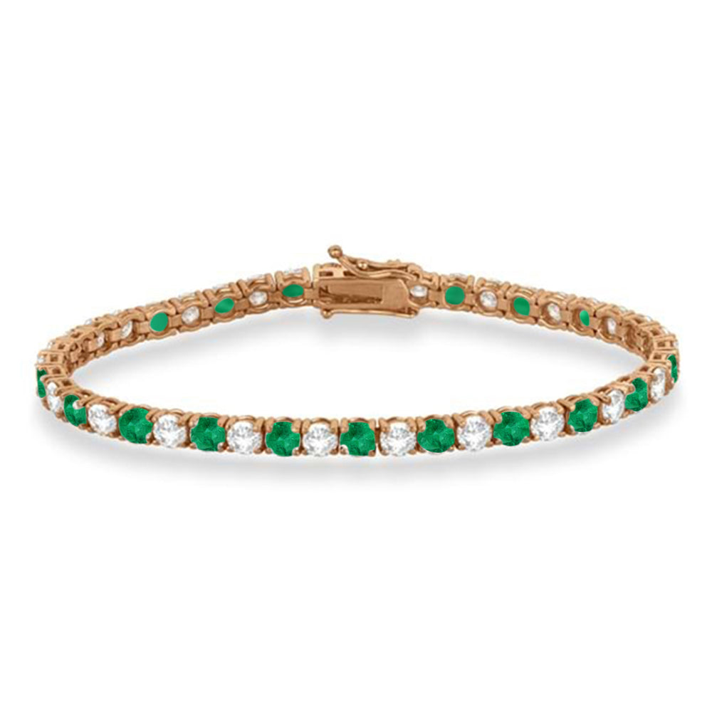 Alternating Diamond & Emerald Eternity Tennis Bracelet 14K Rose Gold (11.87ct)