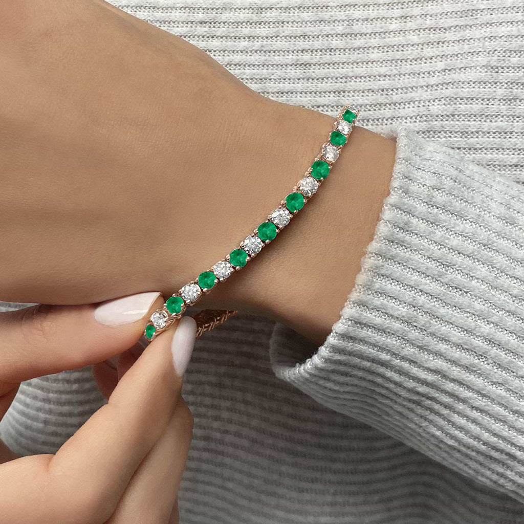 Alternating Diamond & Emerald Eternity Tennis Bracelet 14K Rose Gold (11.87ct)