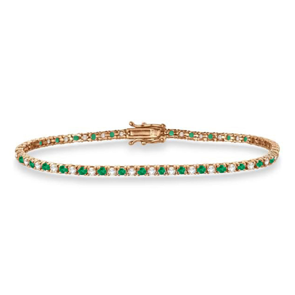 Alternating Diamond & Emerald Eternity Tennis Bracelet 14K Rose Gold (2.90ct)
