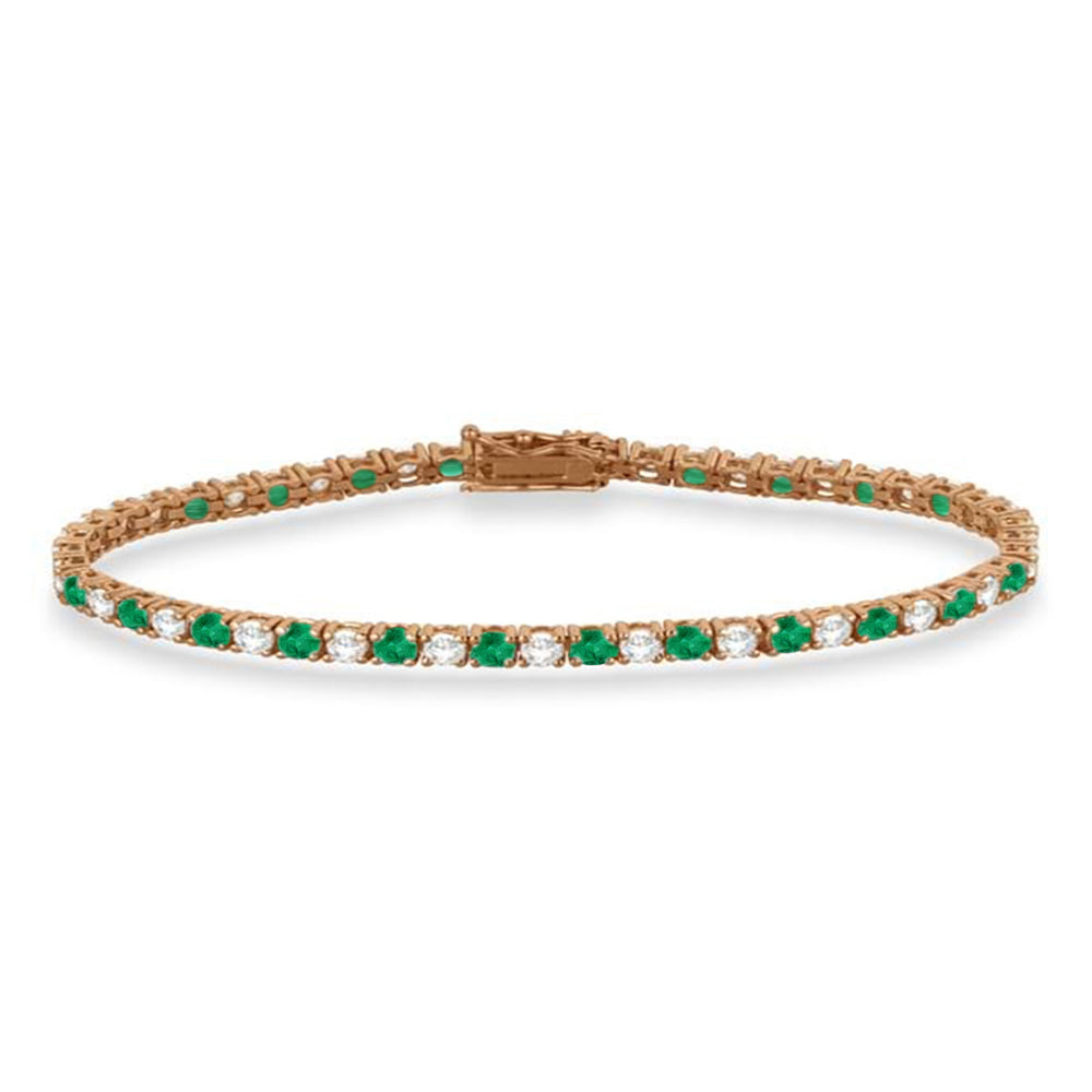 Alternating Diamond & Emerald Eternity Tennis Bracelet 14K Rose Gold (4.06ct)