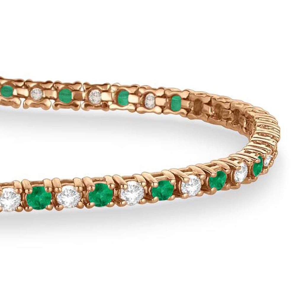Alternating Diamond & Emerald Eternity Tennis Bracelet 14K Rose Gold (4.06ct)