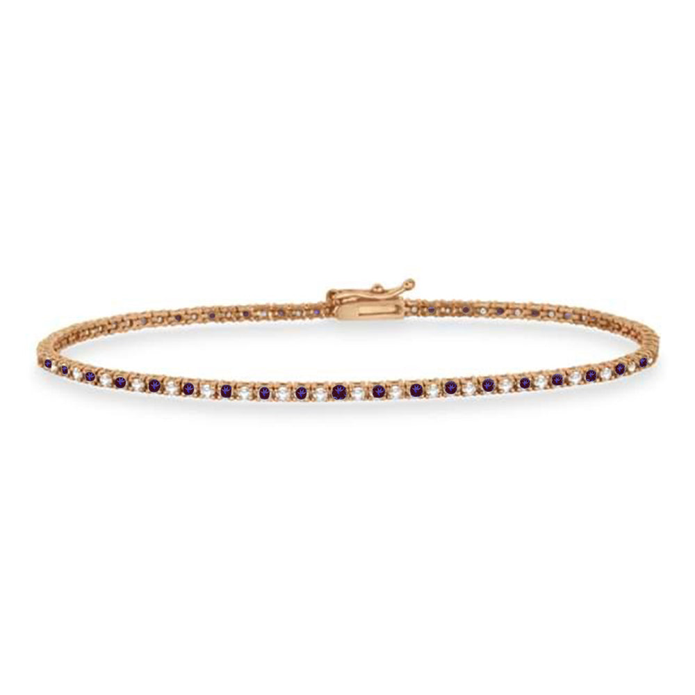 Alternating Diamond & Lab Alexandrite Eternity Tennis Bracelet 14K Rose Gold (2.29ct)