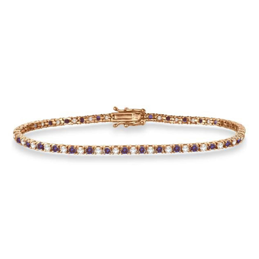 Alternating Diamond & Lab Alexandrite Eternity Tennis Bracelet 14K Rose Gold (3.37ct)