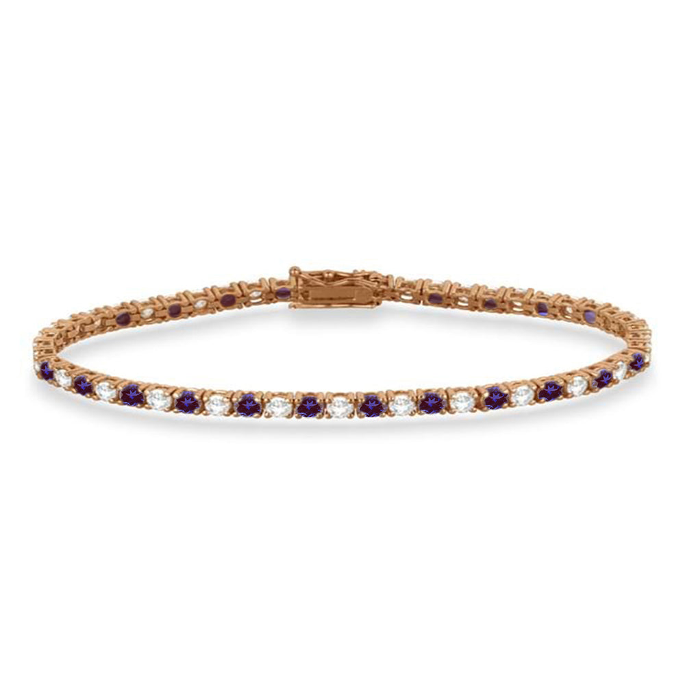 Alternating Diamond & Lab Alexandrite Eternity Tennis Bracelet 14K Rose Gold (4.42ct)