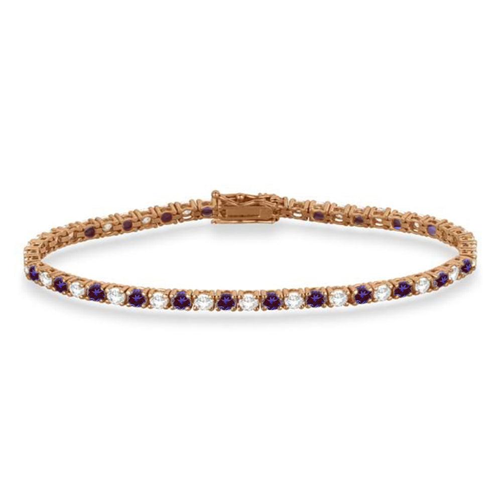 Alternating Diamond & Lab Alexandrite Eternity Tennis Bracelet 14K Rose Gold (5.15ct)