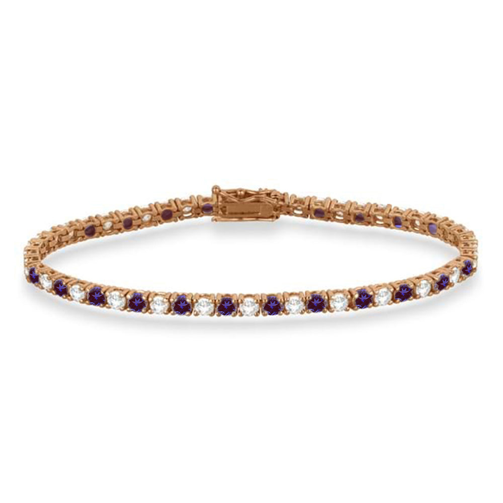 Alternating Diamond & Lab Alexandrite Eternity Tennis Bracelet 14K Rose Gold (6.14ct)