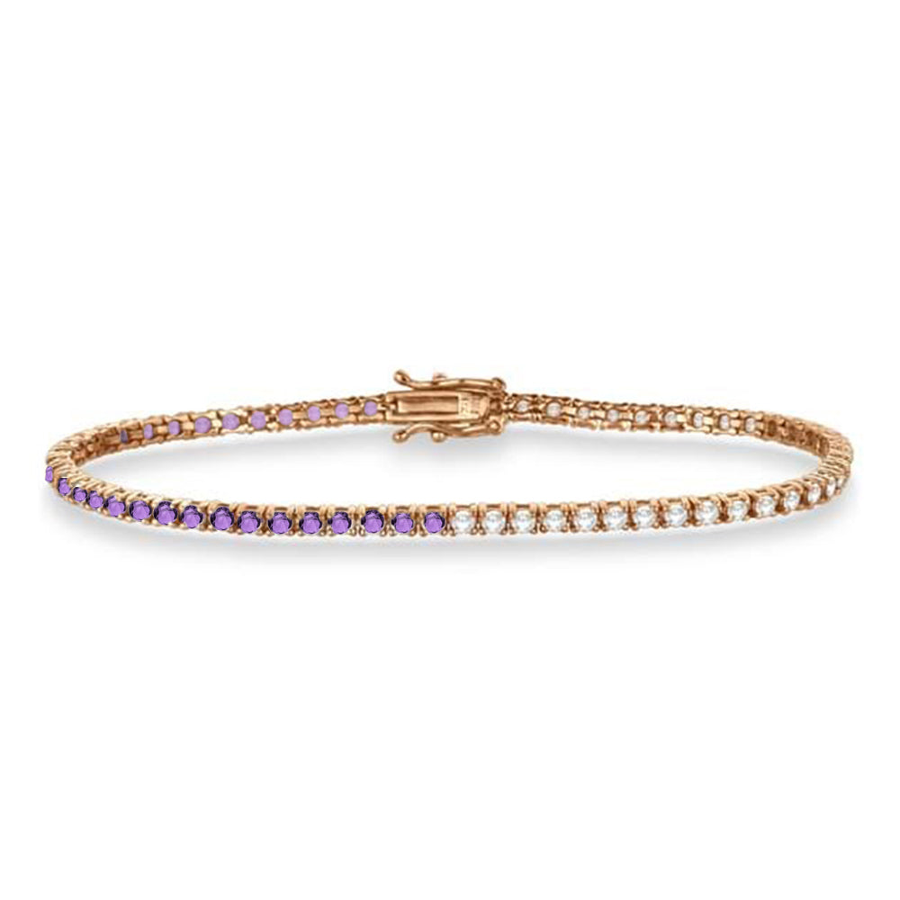 Diamond & Amethyst Eternity Tennis Bracelet 14K Rose Gold (2.64ct)