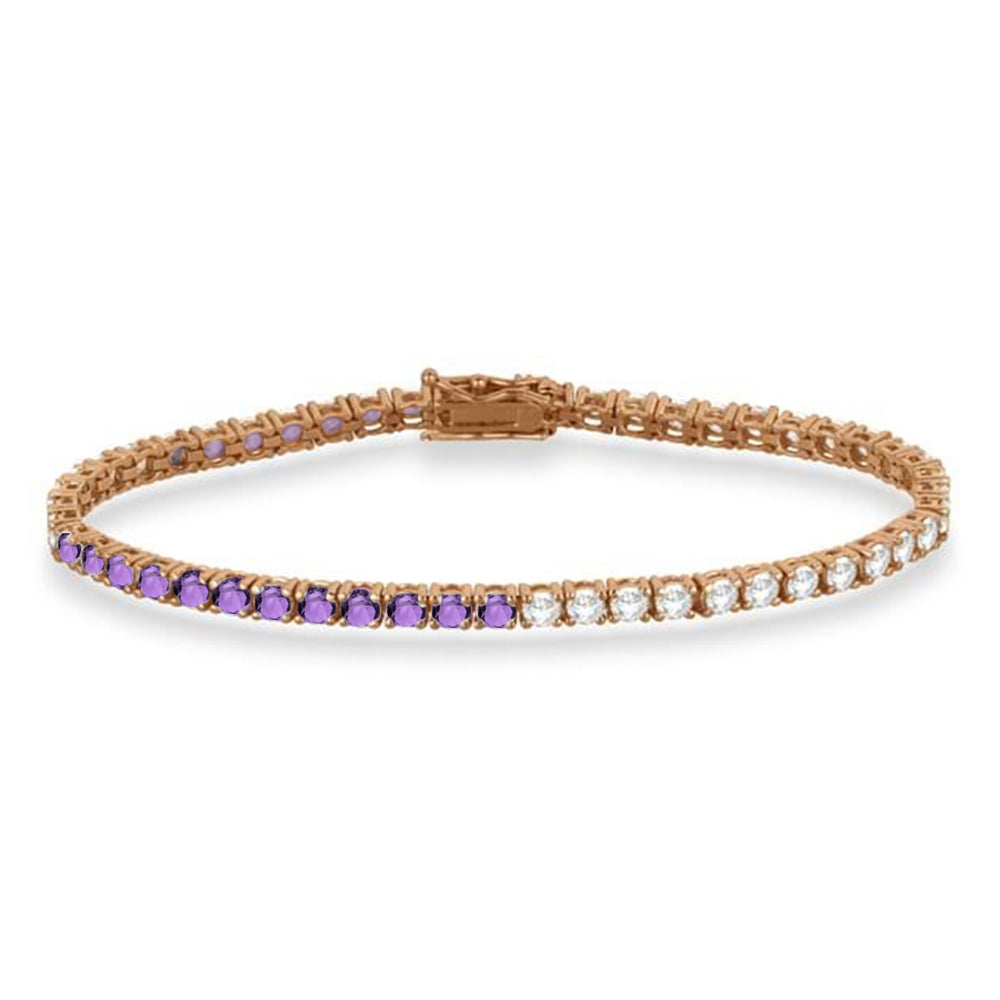 Diamond & Amethyst Eternity Tennis Bracelet 14K Rose Gold (6.98ct)