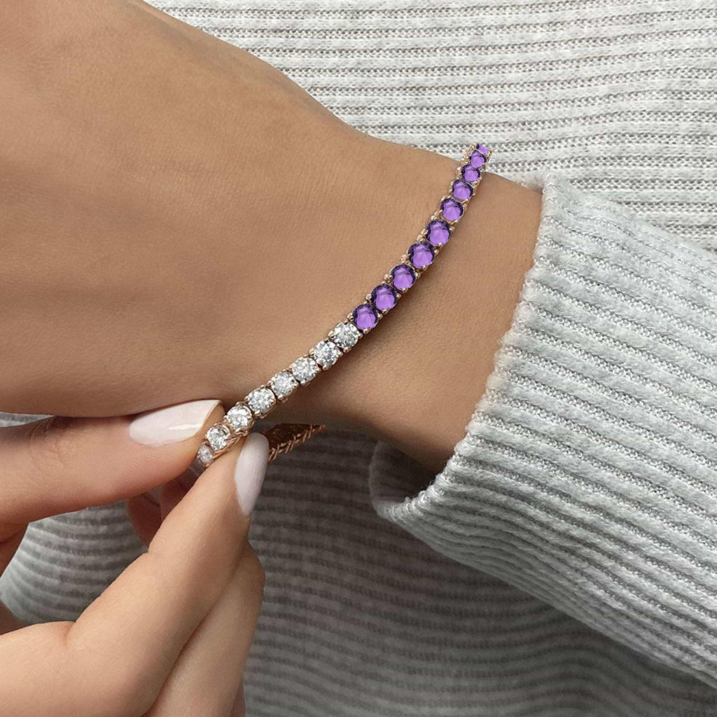 Diamond & Amethyst Eternity Tennis Bracelet 14K Rose Gold (6.98ct)