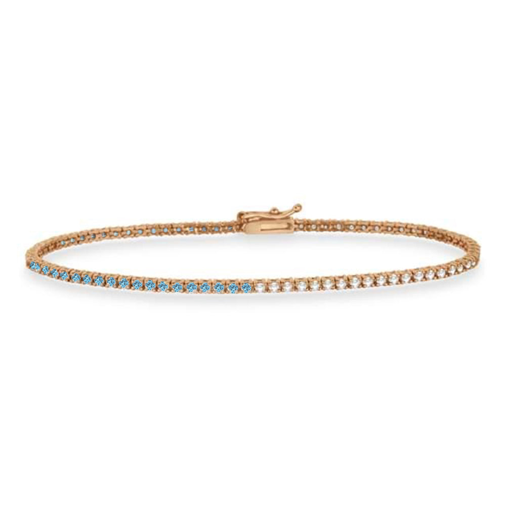 Diamond &  Aquamarine Eternity Tennis Bracelet 14K Rose Gold (0.87ct)