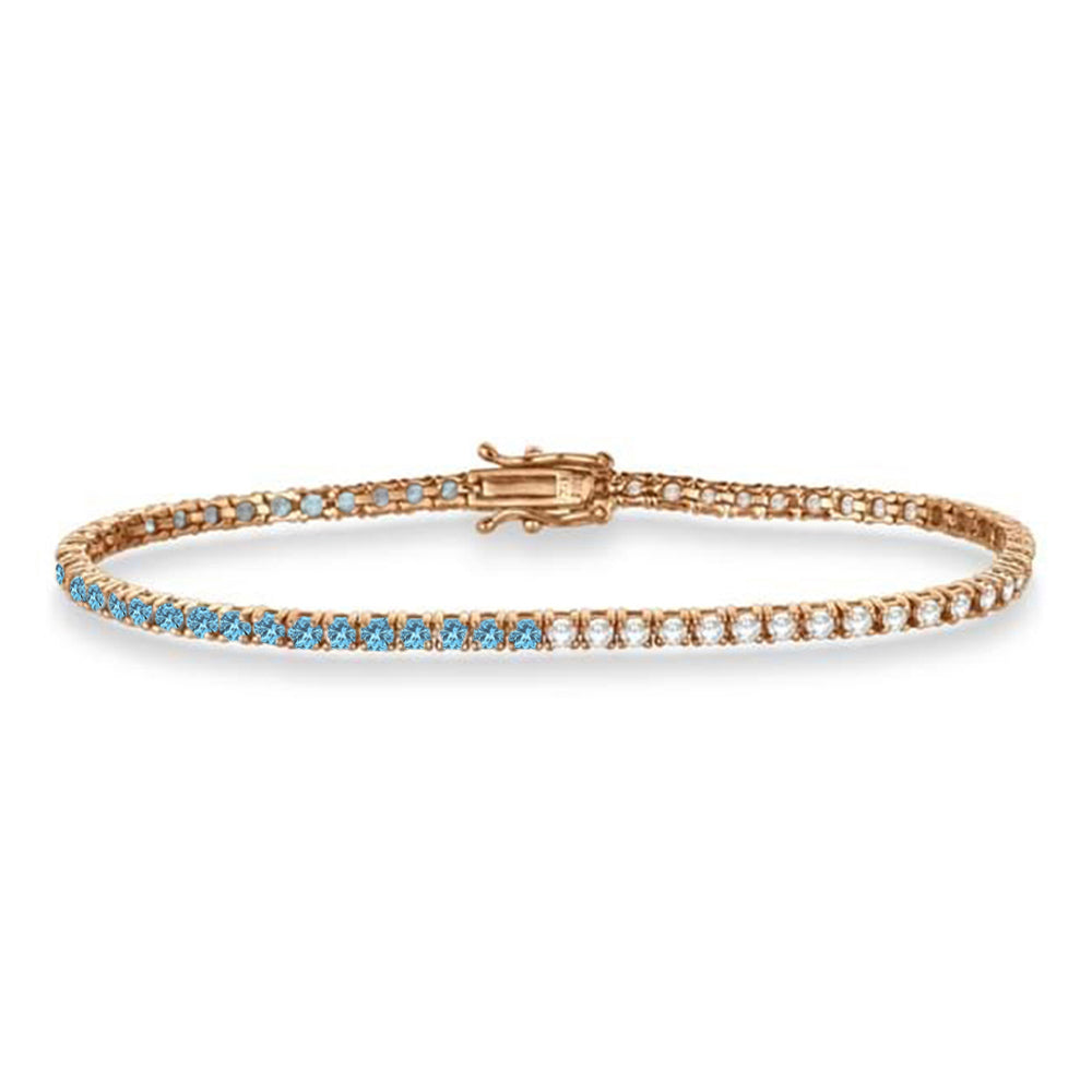 Diamond &  Aquamarine Eternity Tennis Bracelet 14K Rose Gold (3.76ct)