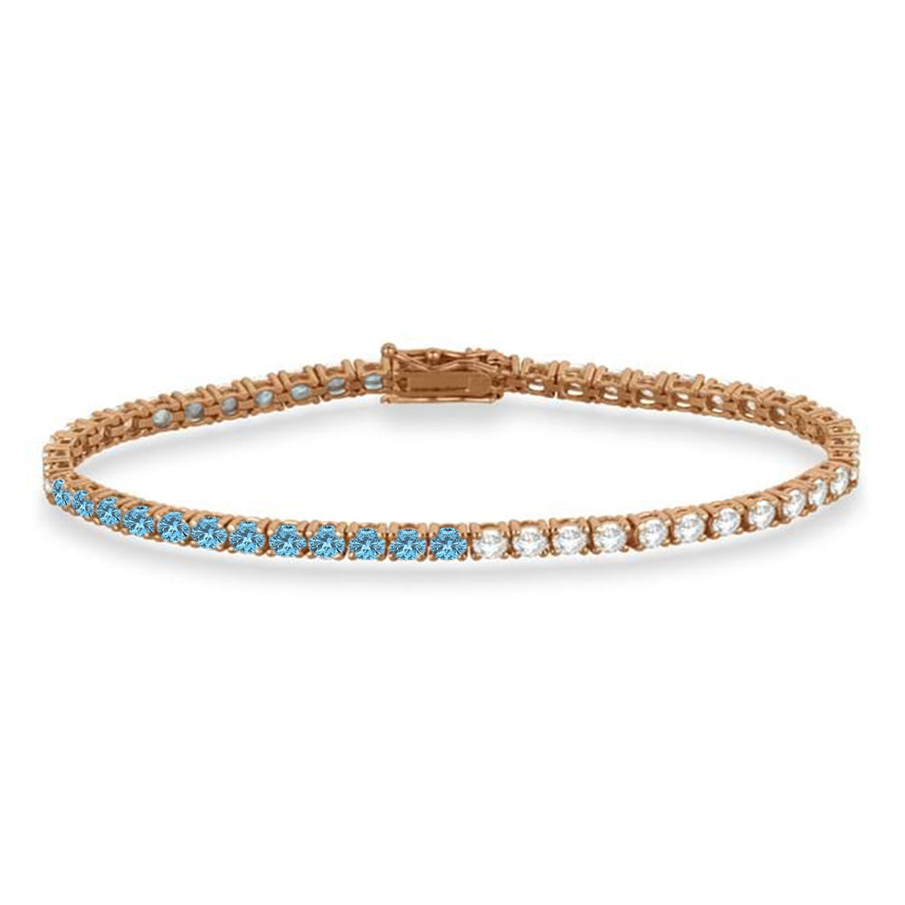 Diamond &  Aquamarine Eternity Tennis Bracelet 14K Rose Gold (5.49ct)
