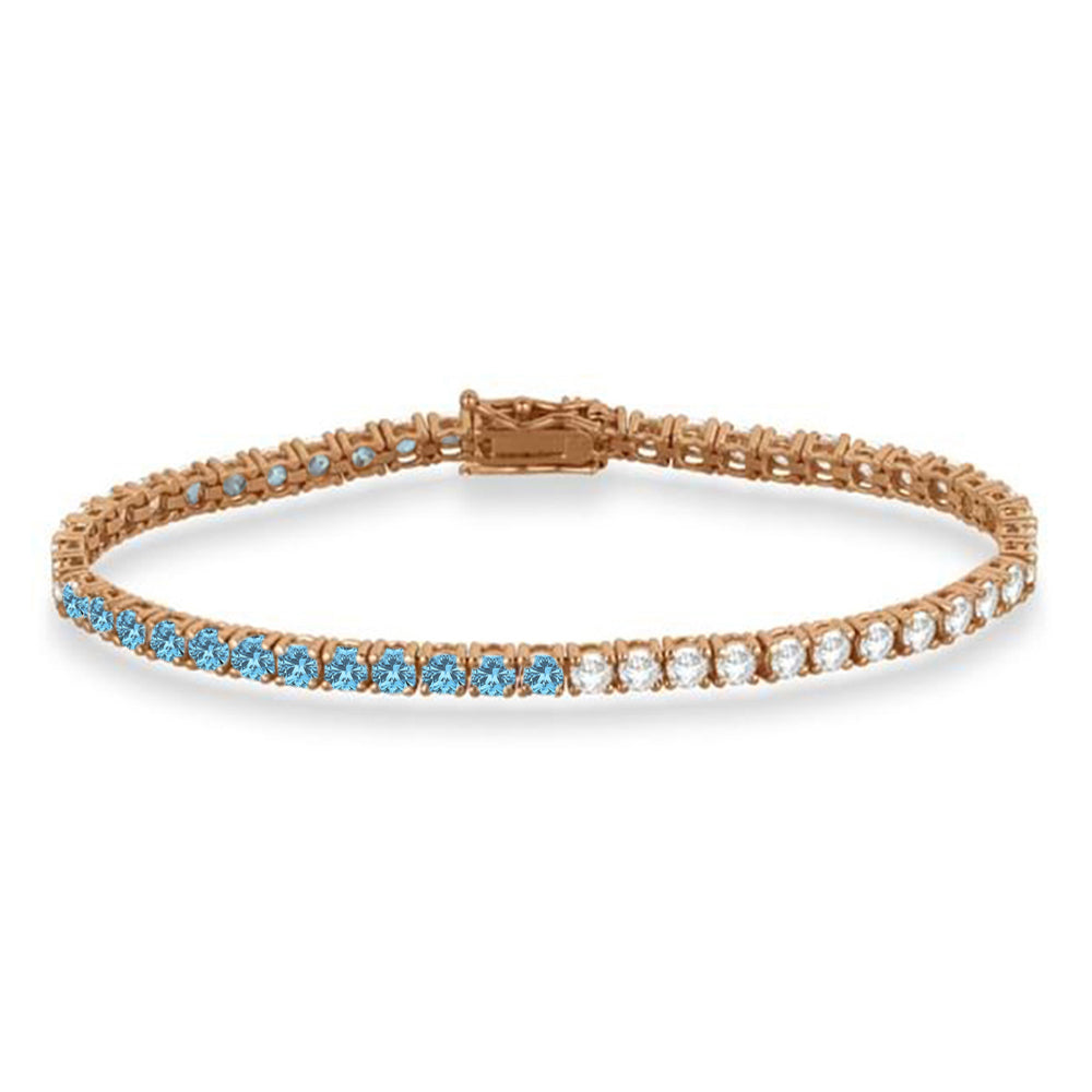 Diamond &  Aquamarine Eternity Tennis Bracelet 14K Rose Gold (6.86ct)