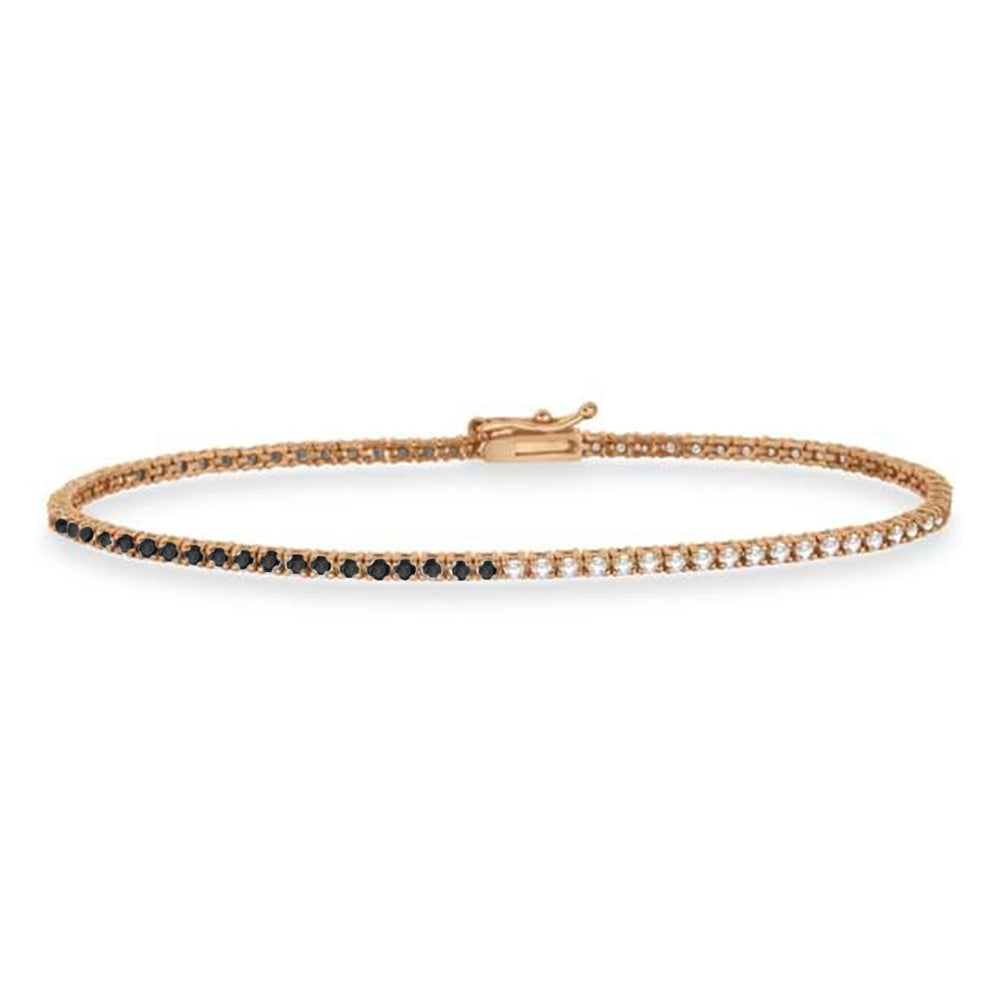 Diamond & Black Diamond Eternity Tennis Bracelet 14K Rose Gold (1.00ct)