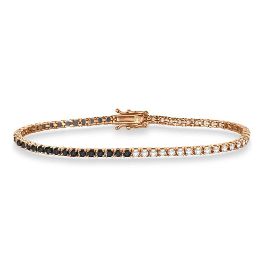 Diamond & Black Diamond Eternity Tennis Bracelet 14K Rose Gold (3.00ct)