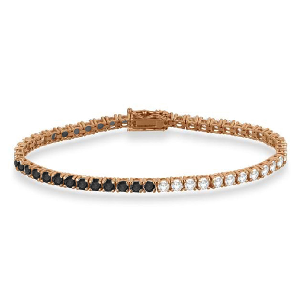 Diamond & Black Diamond Eternity Tennis Bracelet 14K Rose Gold (7.08ct)