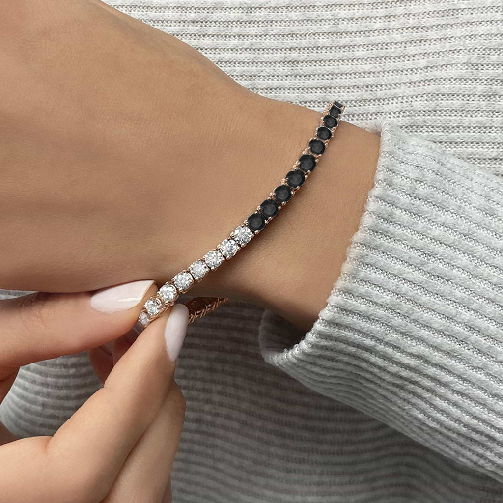 Diamond & Black Diamond Eternity Tennis Bracelet 14K Rose Gold (7.08ct)